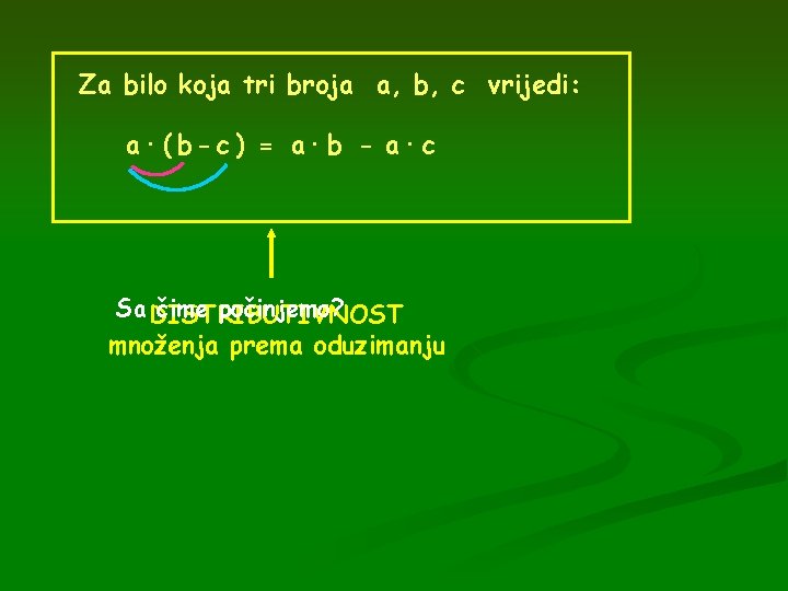 Za bilo koja tri broja a, b, c vrijedi: a· ( b - c