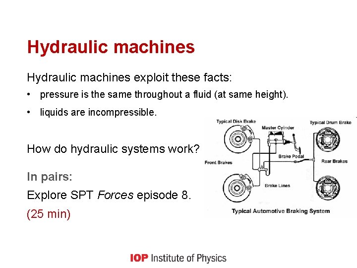 Hydraulic machines exploit these facts: • pressure is the same throughout a fluid (at