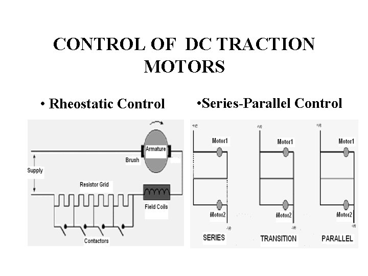 CONTROL OF DC TRACTION MOTORS • Rheostatic Control • Series-Parallel Control 