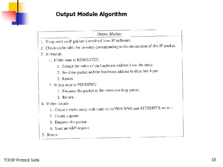 Output Module Algorithm TCP/IP Protocol Suite 18 