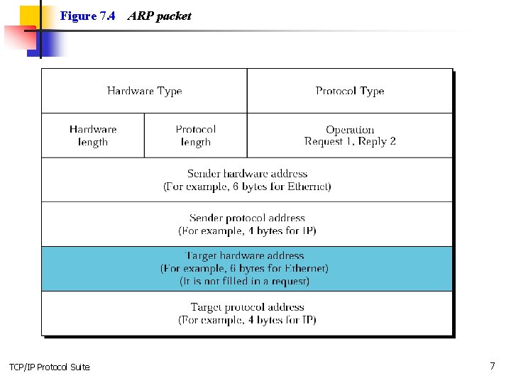 Figure 7. 4 TCP/IP Protocol Suite ARP packet 7 