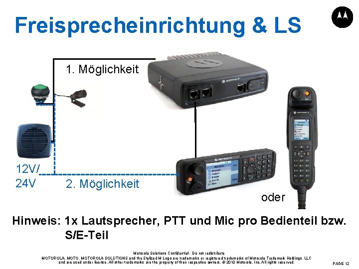 Freisprecheinrichtung & LS 1. Möglichkeit 12 V/ 24 V 2. Möglichkeit oder Hinweis: 1