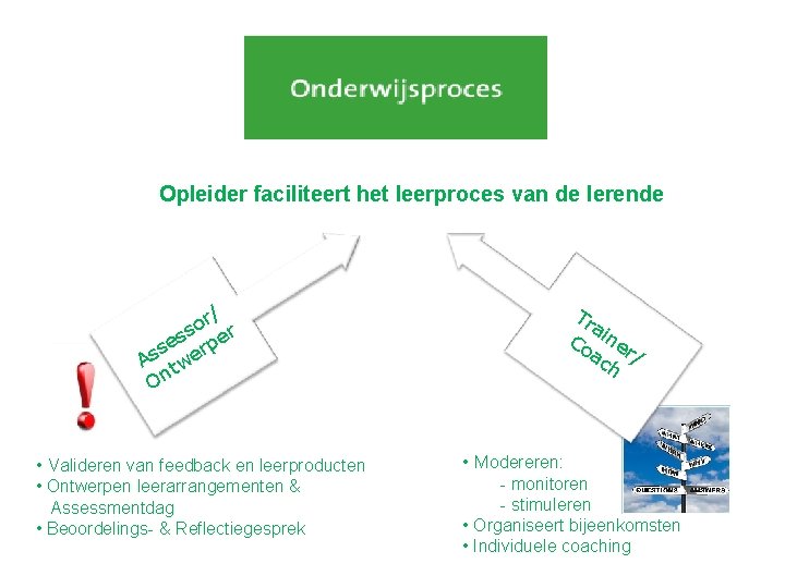 Opleider faciliteert het leerproces van de lerende Tr a Co ine ac r/ h