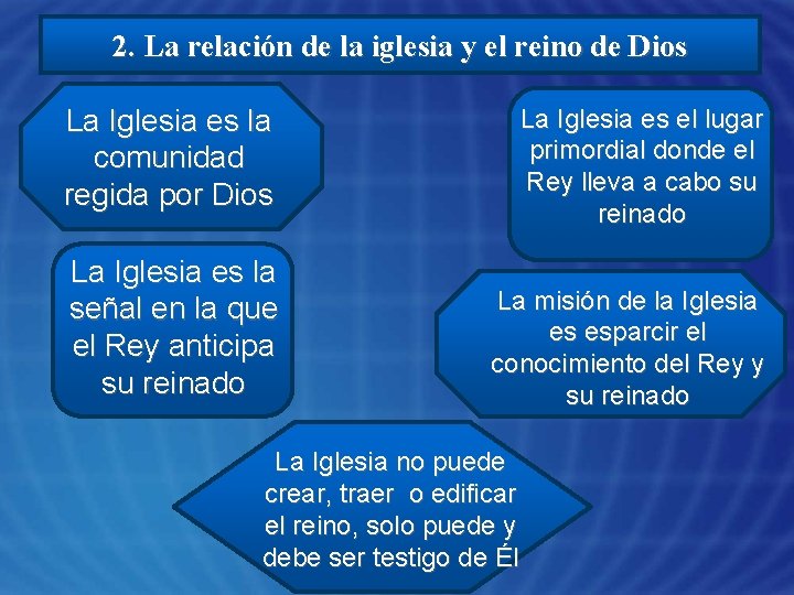 2. La relación de la iglesia y el reino de Dios La Iglesia es