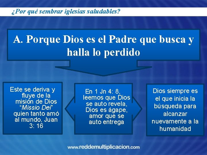 ¿Por qué sembrar iglesias saludables? A. Porque Dios es el Padre que busca y