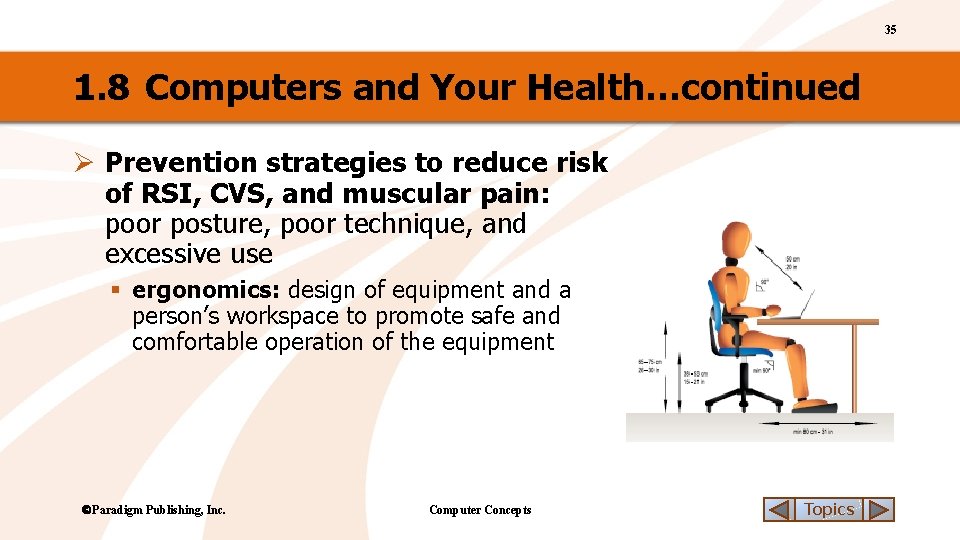 35 1. 8 Computers and Your Health…continued Ø Prevention strategies to reduce risk of
