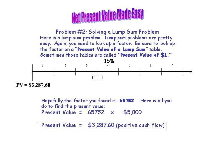 Problem #2: Solving a Lump Sum Problem Here is a lump sum problem. Lump