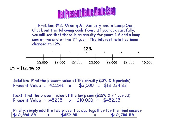 Problem #3: Mixing An Annuity and a Lump Sum Check out the following cash