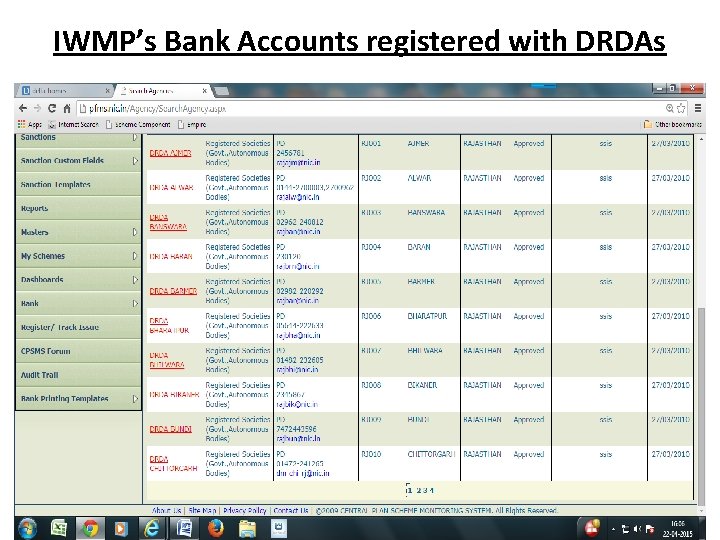IWMP’s Bank Accounts registered with DRDAs 