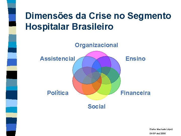 Dimensões da Crise no Segmento Hospitalar Brasileiro Organizacional Assistencial Ensino Política Financeira Social Elaine