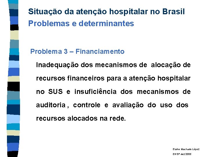 Situação da atenção hospitalar no Brasil Problemas e determinantes Problema 3 – Financiamento Inadequação