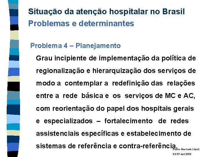 Situação da atenção hospitalar no Brasil Problemas e determinantes Problema 4 – Planejamento Grau