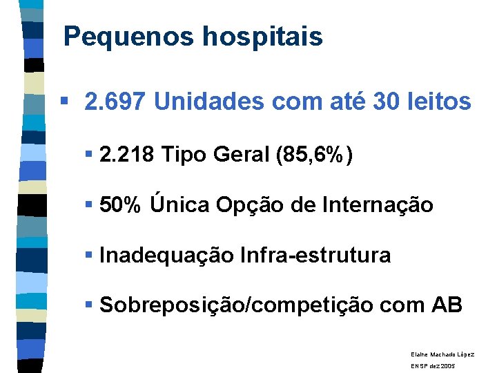 Pequenos hospitais § 2. 697 Unidades com até 30 leitos § 2. 218 Tipo
