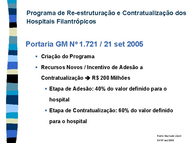 Programa de Re-estruturação e Contratualização dos Hospitais Filantrópicos Portaria GM No 1. 721 /