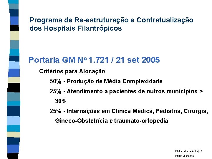 Programa de Re-estruturação e Contratualização dos Hospitais Filantrópicos Portaria GM No 1. 721 /