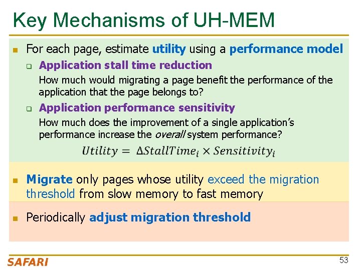 Key Mechanisms of UH-MEM n For each page, estimate utility using a performance model