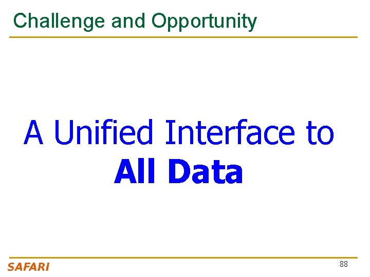 Challenge and Opportunity A Unified Interface to All Data 88 