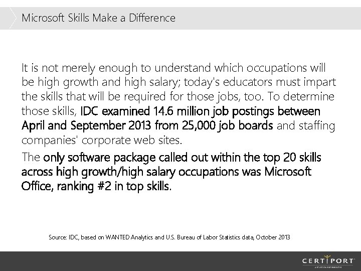 Microsoft Skills Make a Difference It is not merely enough to understand which occupations