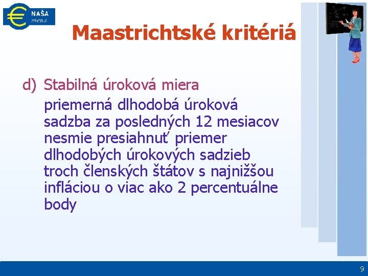 Maastrichtské kritériá d) Stabilná úroková miera priemerná dlhodobá úroková sadzba za posledných 12 mesiacov