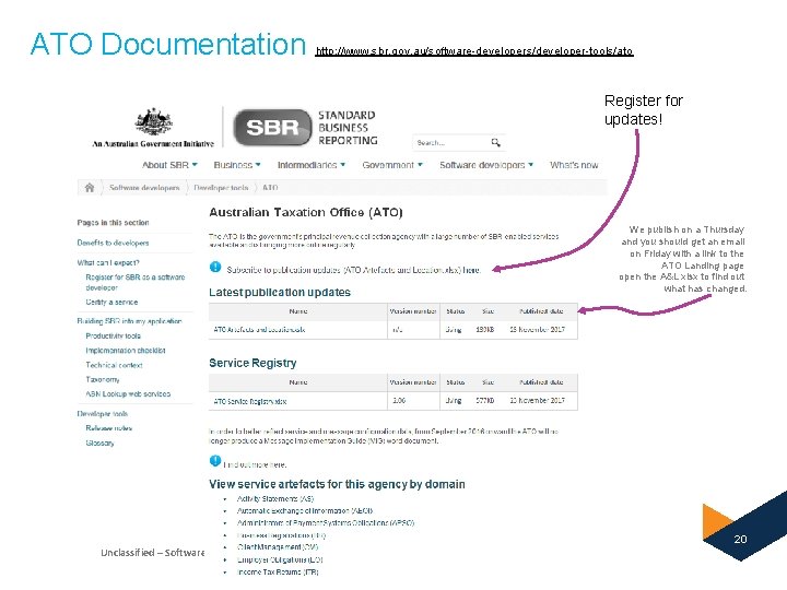 ATO Documentation http: //www. sbr. gov. au/software-developers/developer-tools/ato Register for updates! We publish on a