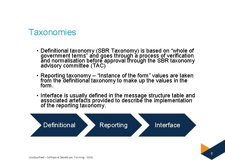 Taxonomies • Definitional taxonomy (SBR Taxonomy) is based on “whole of government terms” and Taxonomies • Definitional taxonomy (SBR Taxonomy) is based on “whole of government terms” and