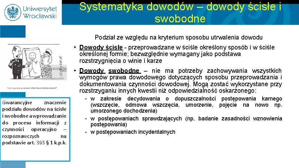 Systematyka dowodów – dowody ścisłe i swobodne Podział ze względu na kryterium sposobu utrwalenia