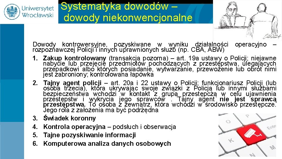 Systematyka dowodów – dowody niekonwencjonalne Dowody kontrowersyjne, pozyskiwane w wyniku działalności operacyjno – rozpoznawczej