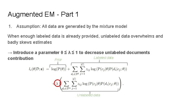 Augmented EM - Part 1 1. Assumption: All data are generated by the mixture