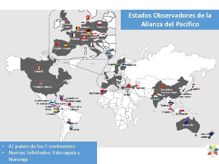 Estados Observadores de la Alianza del Pacífico • 42 países de los 5 continentes