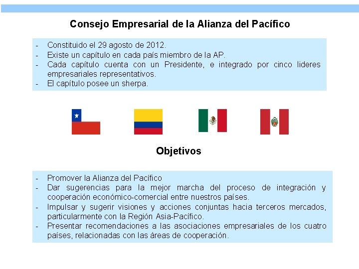 Consejo Empresarial de la Alianza del Pacífico - Constituido el 29 agosto de 2012.