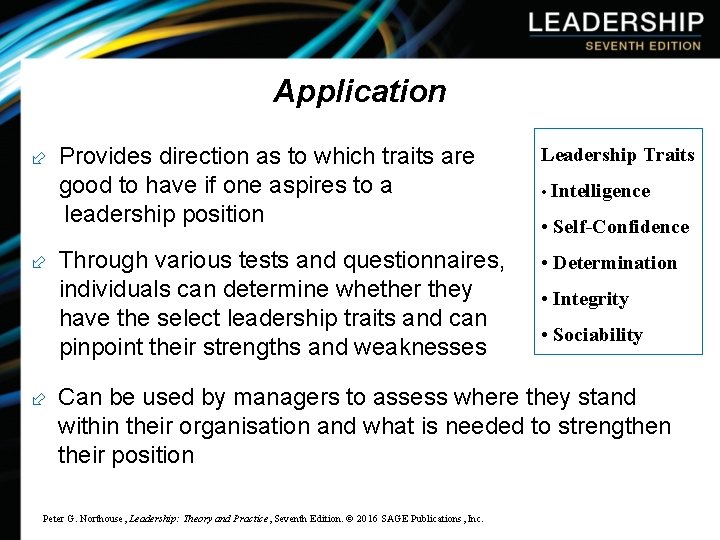 Application Provides direction as to which traits are good to have if one aspires