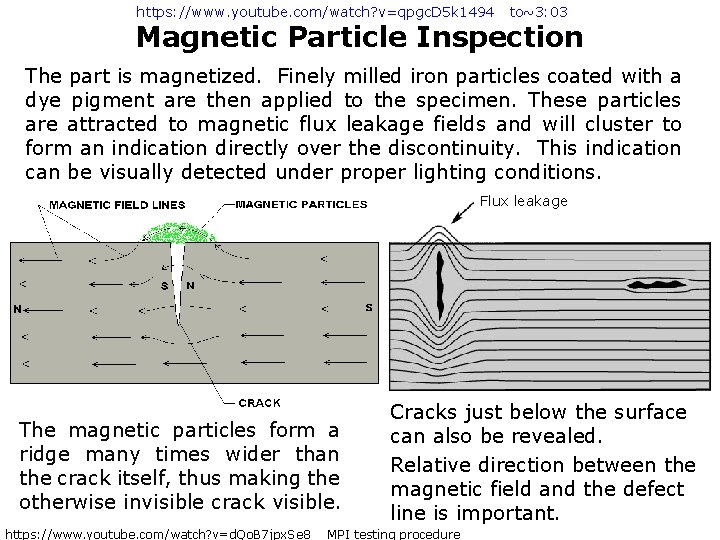 https: //www. youtube. com/watch? v=qpgc. D 5 k 1494 to~3: 03 Magnetic Particle Inspection