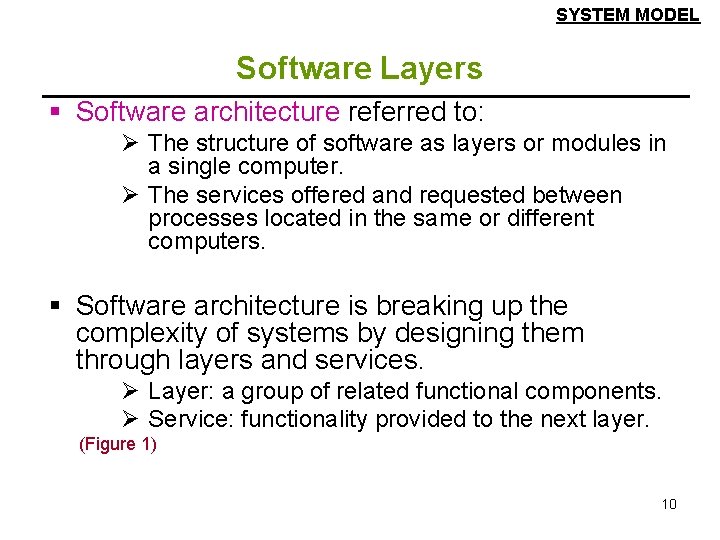 SYSTEM MODEL Software Layers § Software architecture referred to: Ø The structure of software SYSTEM MODEL Software Layers § Software architecture referred to: Ø The structure of software