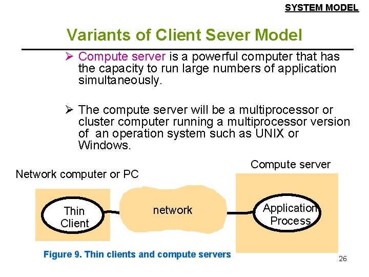 SYSTEM MODEL Variants of Client Sever Model Ø Compute server is a powerful computer SYSTEM MODEL Variants of Client Sever Model Ø Compute server is a powerful computer