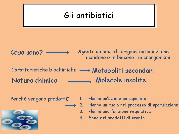 Gli antibiotici Cosa sono? Agenti chimici di origine naturale che uccidono o inibiscono i