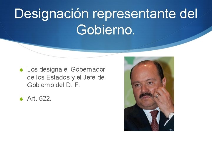 Designación representante del Gobierno. S Los designa el Gobernador de los Estados y el