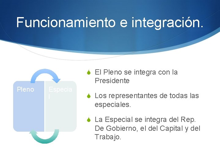 Funcionamiento e integración. S El Pleno se integra con la Presidente Pleno Especia l