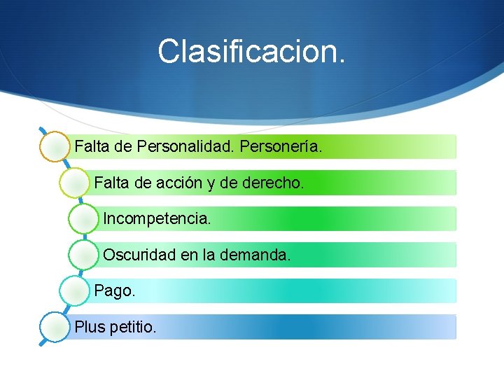Clasificacion. Falta de Personalidad. Personería. Falta de acción y de derecho. Incompetencia. Oscuridad en