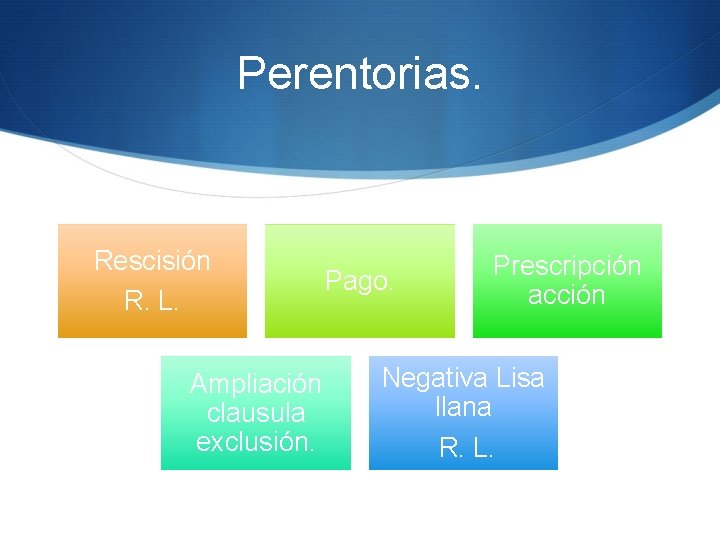 Perentorias. Rescisión R. L. Ampliación clausula exclusión. Pago. Prescripción acción Negativa Lisa llana R.