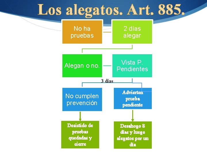Los alegatos. Art. 885. No ha pruebas 2 días alegar Alegan o no. Vista