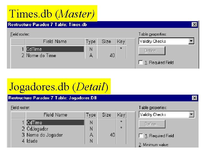 Times. db (Master) Jogadores. db (Detail) 