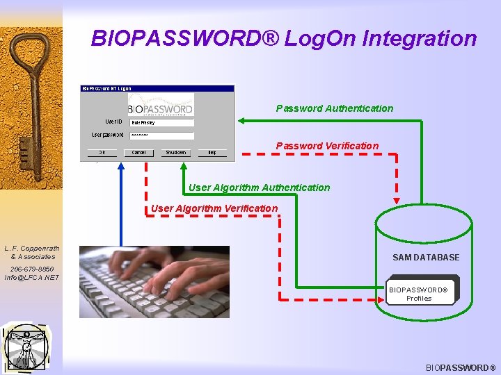 BIOPASSWORD® Log. On Integration Password Authentication Password Verification User Algorithm Authentication User Algorithm Verification