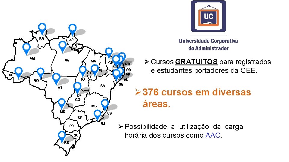 Ø Cursos GRATUITOS para registrados e estudantes portadores da CEE. Ø 376 cursos em