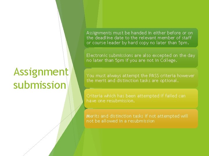 Assignments must be handed in either before or on the deadline date to the