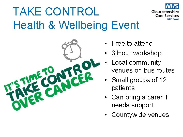 TAKE CONTROL Health & Wellbeing Event • Free to attend • 3 Hour workshop