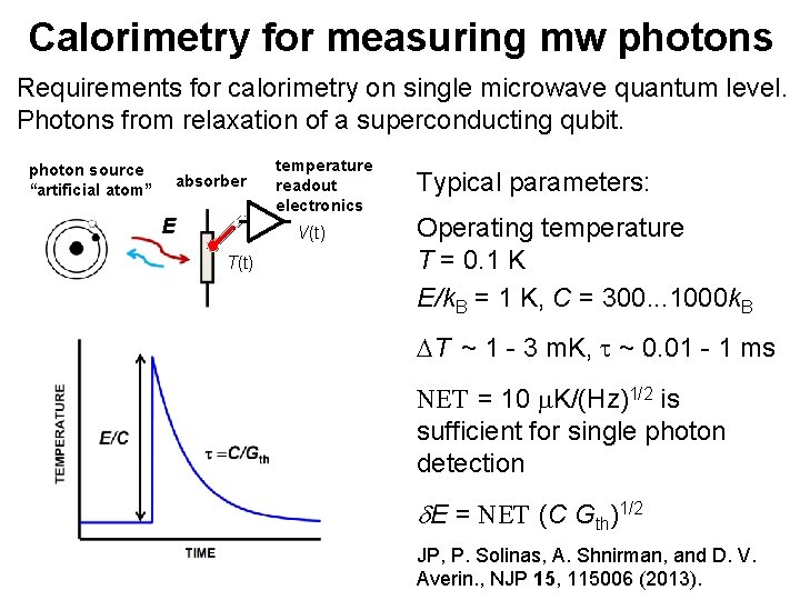 Calorimetry for measuring mw photons Requirements for calorimetry on single microwave quantum level. Photons