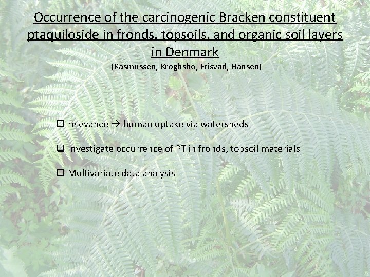 Occurrence of the carcinogenic Bracken constituent ptaquiloside in fronds, topsoils, and organic soil layers