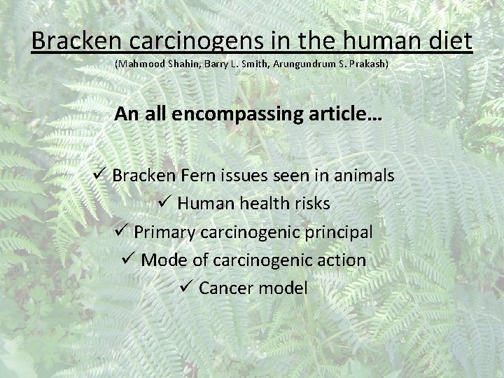 Bracken carcinogens in the human diet (Mahmood Shahin, Barry L. Smith, Arungundrum S. Prakash)