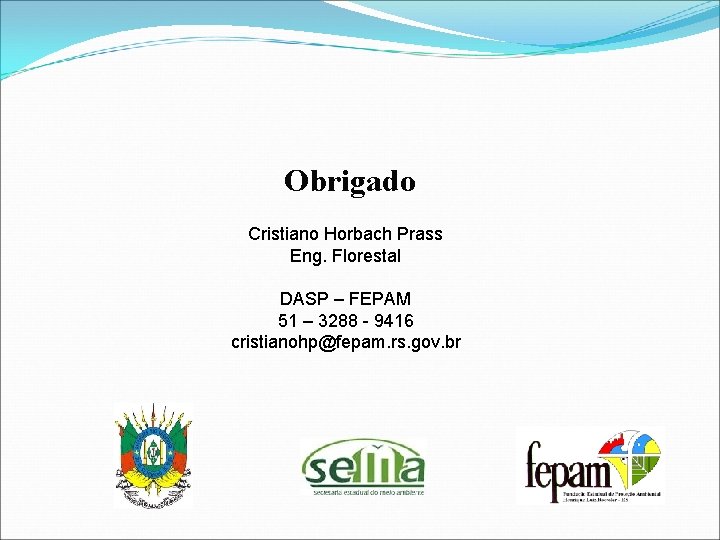 Obrigado Cristiano Horbach Prass Eng. Florestal DASP – FEPAM 51 – 3288 - 9416