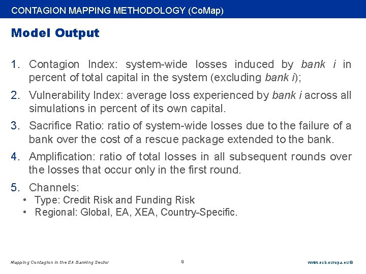 Rubric CONTAGION MAPPING METHODOLOGY (Co. Map) Model Output 1. Contagion Index: system-wide losses induced